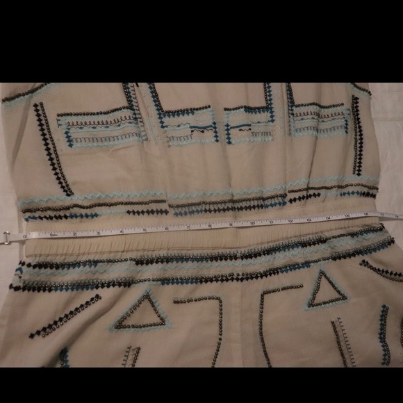 Chloe Oliver Cream 100% Cotton Blue Embroidery Halter Neckline Romper Shorts - Picture 14 of 15